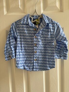 Boys Blue Sailboat Pattern Button-Down Shirt